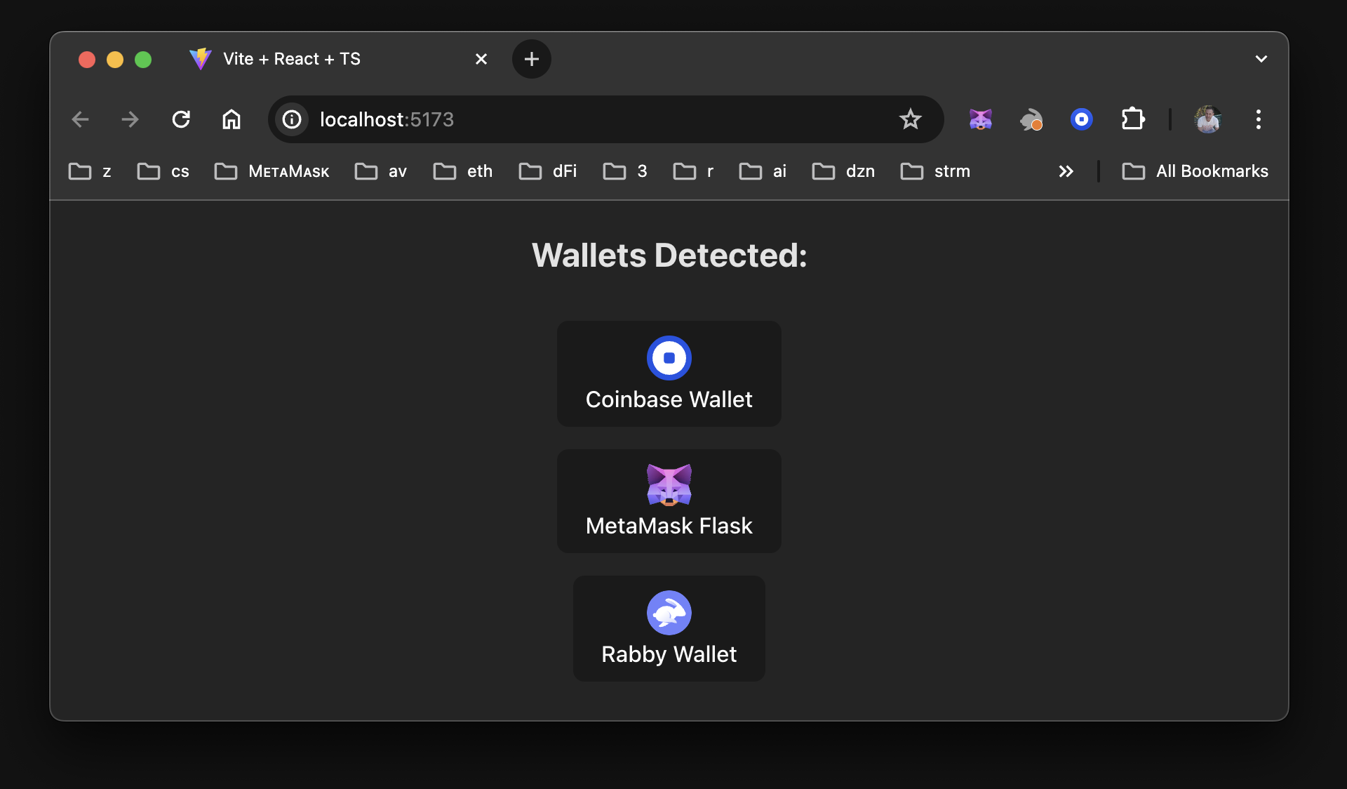 View of Dapp - Wallets Detected