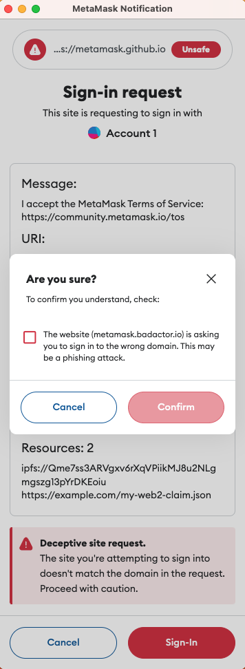 Sign-in bad domain pop-up