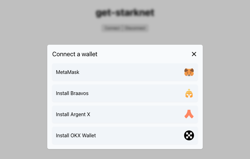 Starknet dapp select wallet